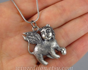 WINGED LION designer silver pendant Ready to ship