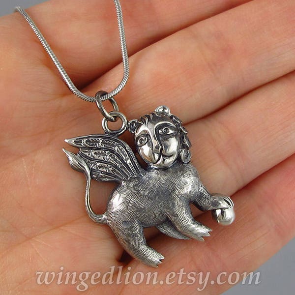 WINGED LION designer silver pendant Ready to ship