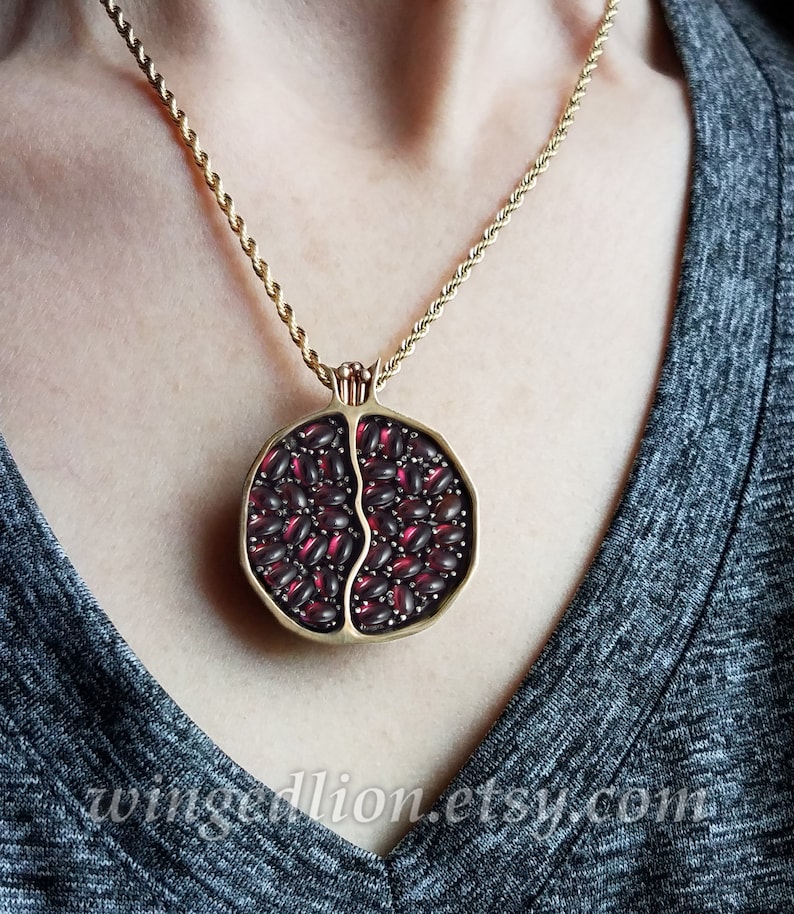 JUICY POMEGRANATE bronze and silver garnet pendant Ready to ship image 5