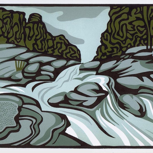 STREAMING WATER linocut