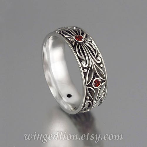 The COUNT 14k White Gold Wedding Band With Garnets - Etsy