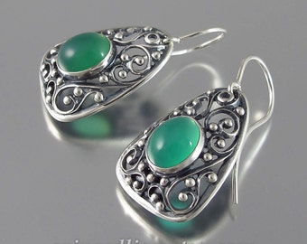 GERTRUDE silver earrings with Green Onyx - Ready to ship