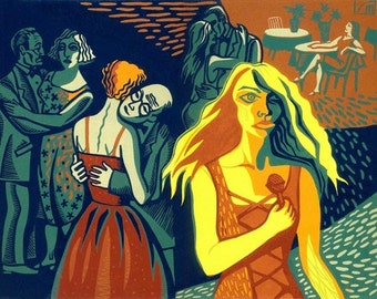 A SLOW DANCE linocut