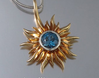 SOLAR ECLIPSE bronze and silver sun pendant with London Blue Topaz