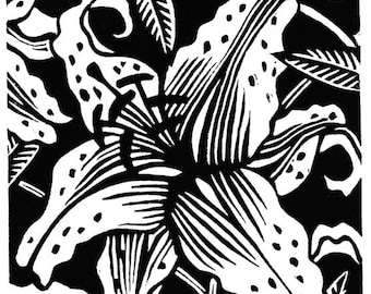 Spotted Lilies linocut