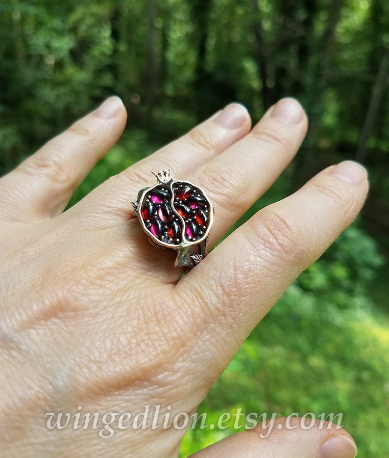 POMEGRANATE garnet 14K gold and silver ring image 8