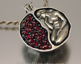 POMEGRANATE silver garnet pendant - Ready to ship