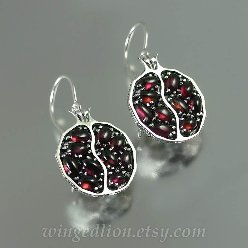 POMEGRANATE garnet silver earrings Ready to ship image 2