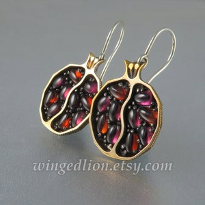 POMEGRANATE garnet bronze & silver earrings