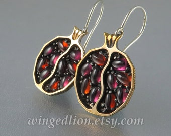 POMEGRANATE garnet bronze & silver earrings