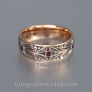 The COUNT mens wedding band in 14K yellow gold with Garnets image 6