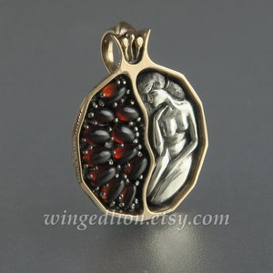 POMEGRANATE bronze and silver garnet medium size pendant Ready to ship