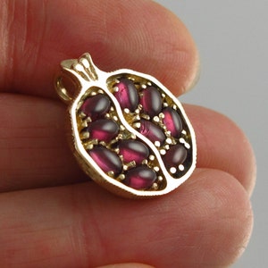 Small JUICY POMEGRANATE garnet 14k yellow gold pendant Ready to ship