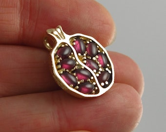 Small JUICY POMEGRANATE garnet 14k yellow gold pendant Ready to ship