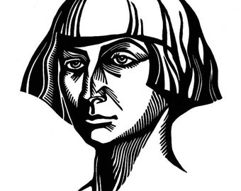 Russian poet Marina Tsvetaeva linocut portrait