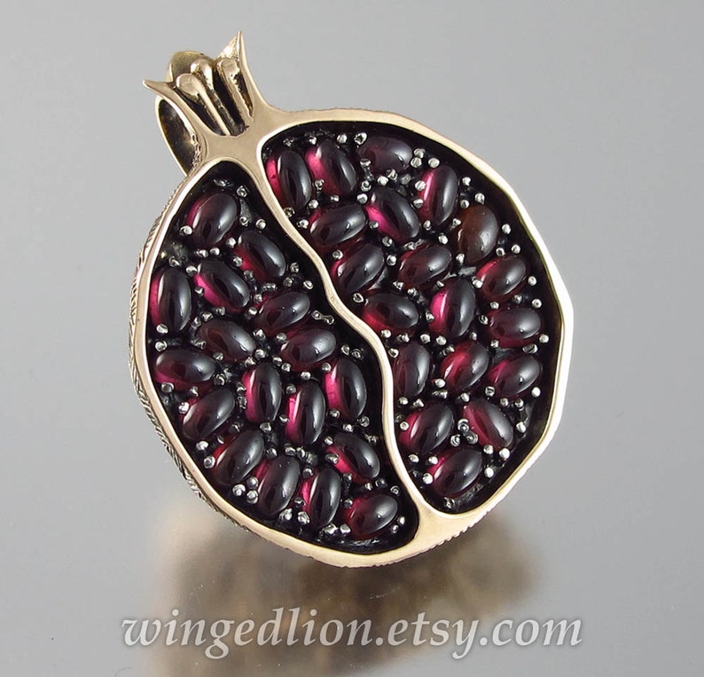 JUICY POMEGRANATE bronze and silver garnet pendant Ready to ship image 2