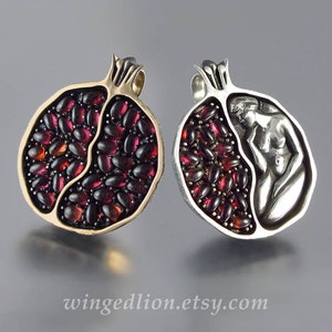 JUICY POMEGRANATE bronze and silver garnet pendant Ready to ship image 6