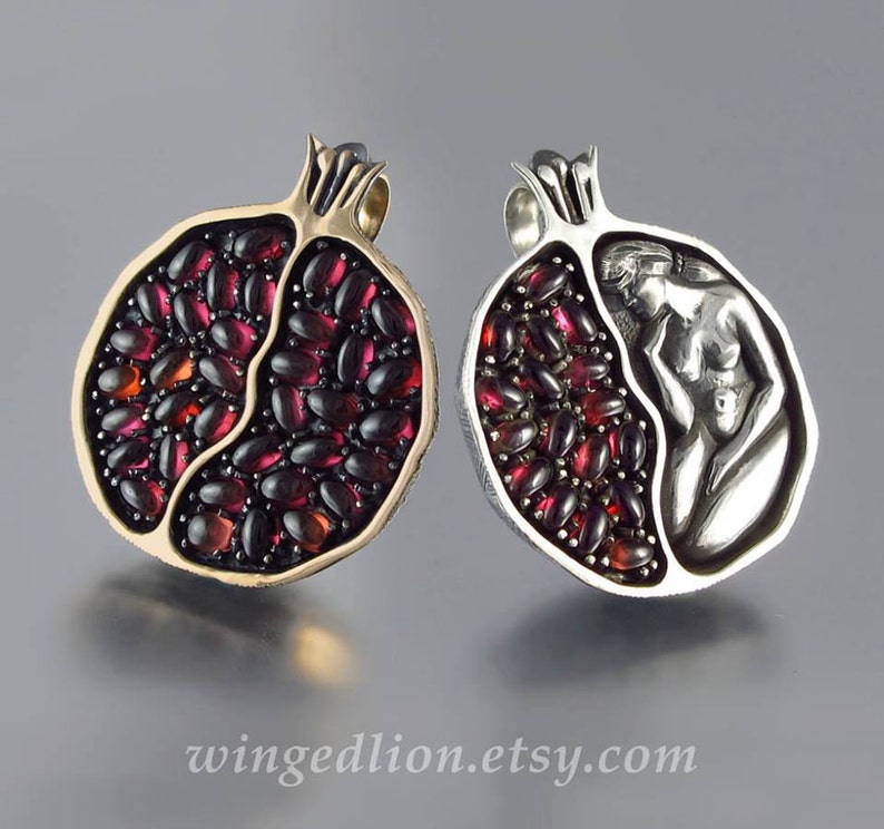 JUICY POMEGRANATE bronze and silver garnet pendant Ready to ship image 6