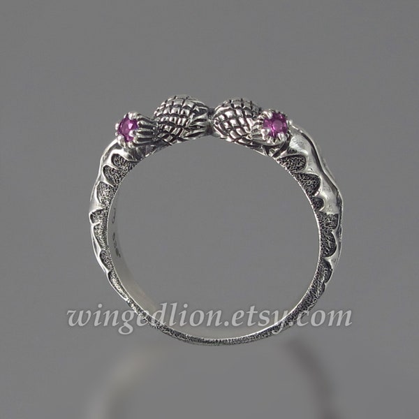 THISTLE BRANCH silver band with Rhodolite Garnets