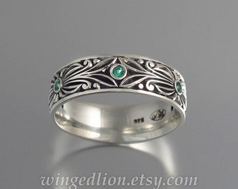 The COUNT silver and Emeralds mens unisex wedding band