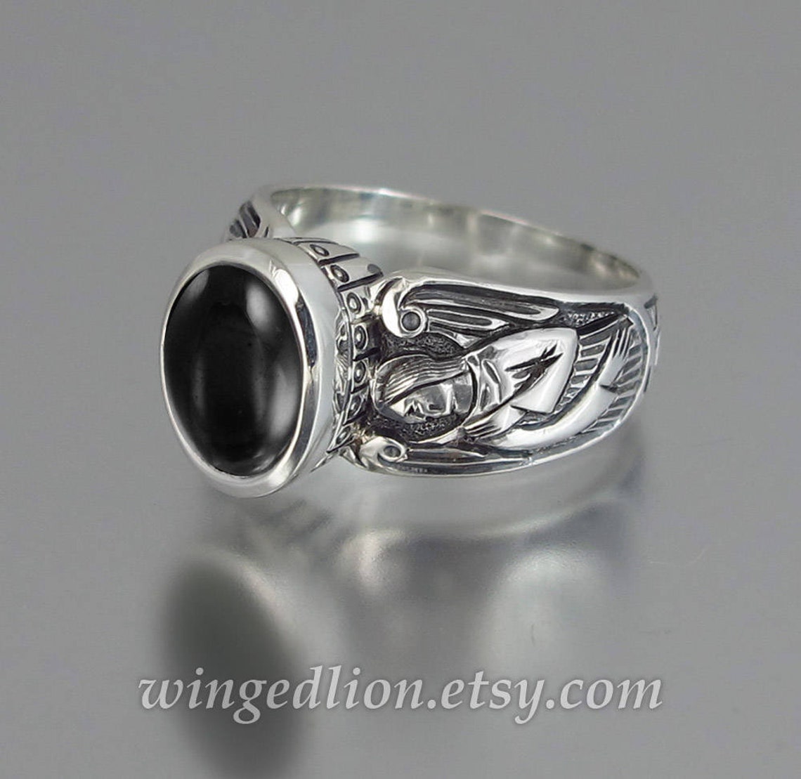 Guardian Angels Silver Ring With Black Onyx sizes 5 to 8.5 - Etsy