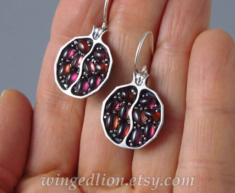 POMEGRANATE garnet silver earrings Ready to ship image 5