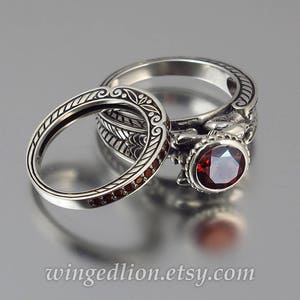 CARYATID wedding band in sterling silver with Garnet half-eternity band image 7