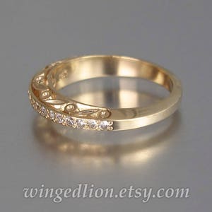 UNDER A SPELL Wedding Band 14k gold and White Sapphires half-eternity band image 9