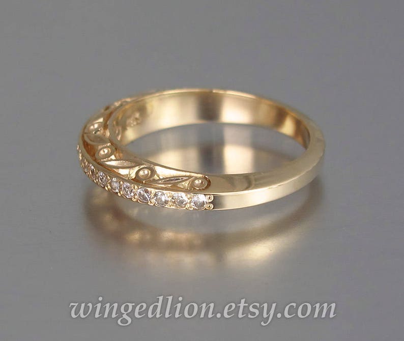 UNDER A SPELL Wedding Band 14k gold and White Sapphires half-eternity band image 9