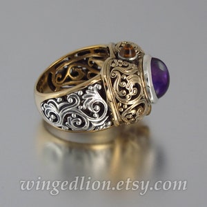 THE EMPRESS a statement ring in 14K gold and silver with Amethyst and Citrine image 3