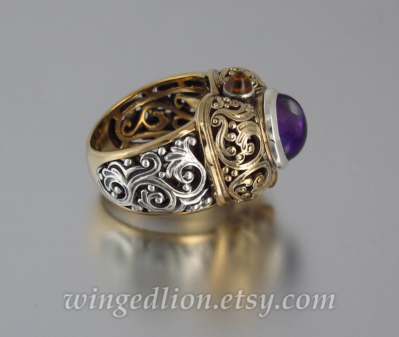 THE EMPRESS a statement ring in 14K gold and silver with Amethyst and Citrine image 3