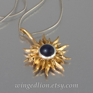 SOLAR ECLIPSE bronze and silver sun pendant with Star Sapphire image 3