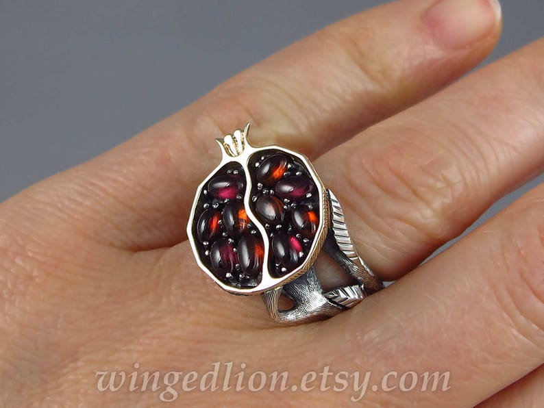 POMEGRANATE garnet 14K gold and silver ring image 6