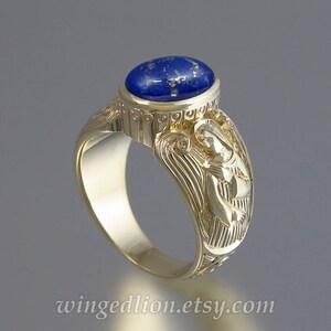 Guardian Angels Mens 14K yellow gold Ring with Lapis Lazuli sizes 8 to 14 image 3