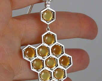 HONEYCOMB silver pendant with Citrines and white sapphires