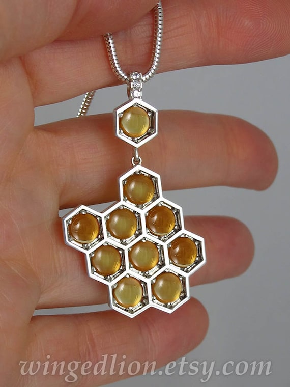 plata encanto de abeja Collar de plata esterlina Honey Bee Con Citrino colgante