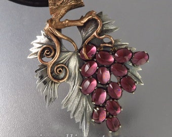 The GRAPES 14k rose gold & silver pendant with Rhodolites - Ready to ship