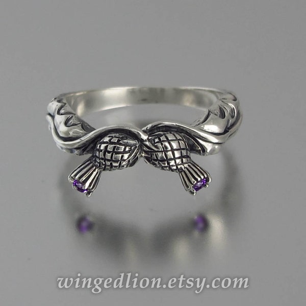 THISTLE BRANCH silver band with Amethysts