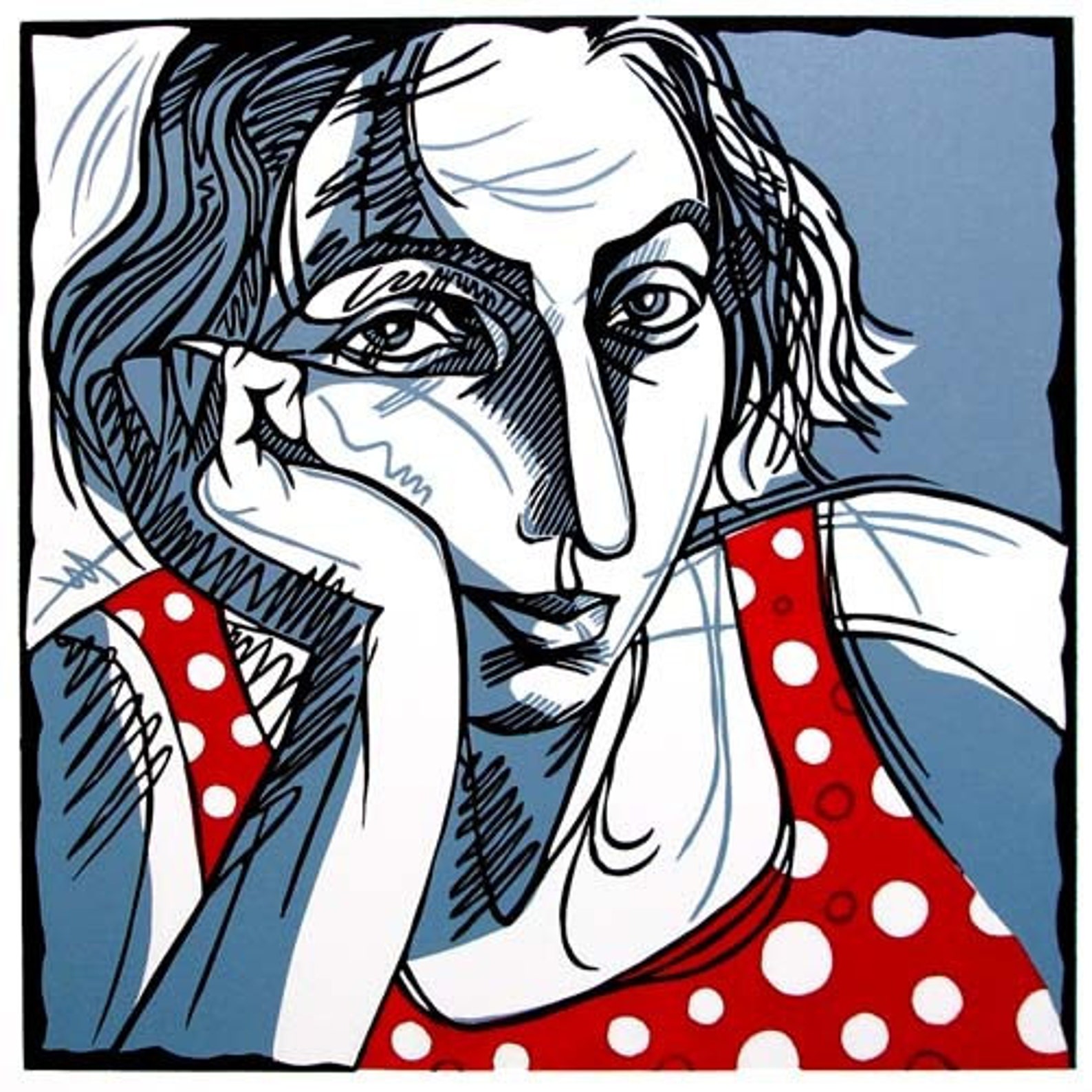 Red Polka Dot Dress Linocut Etsy