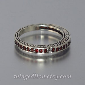 CARYATID wedding band in sterling silver with Garnet half-eternity band image 2