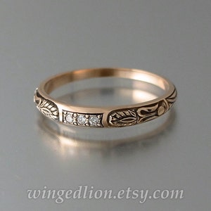Diamond wedding band, ALEXANDRA 14k gold wedding band with three diamonds
