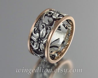 FLORAL silver / gold ring Art Nouveau inspired