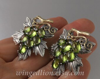 GRAPES earrings silver & 14k gold with Peridot Ready to ship