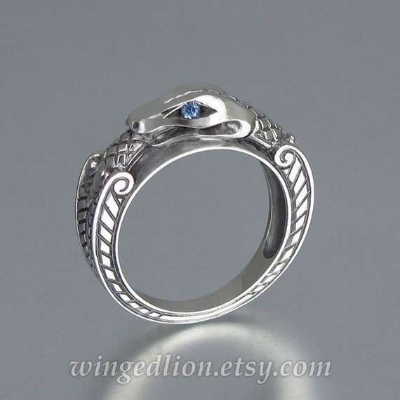 OUROBOROS Silver Mens Snake Ring With Alexandrites - Etsy