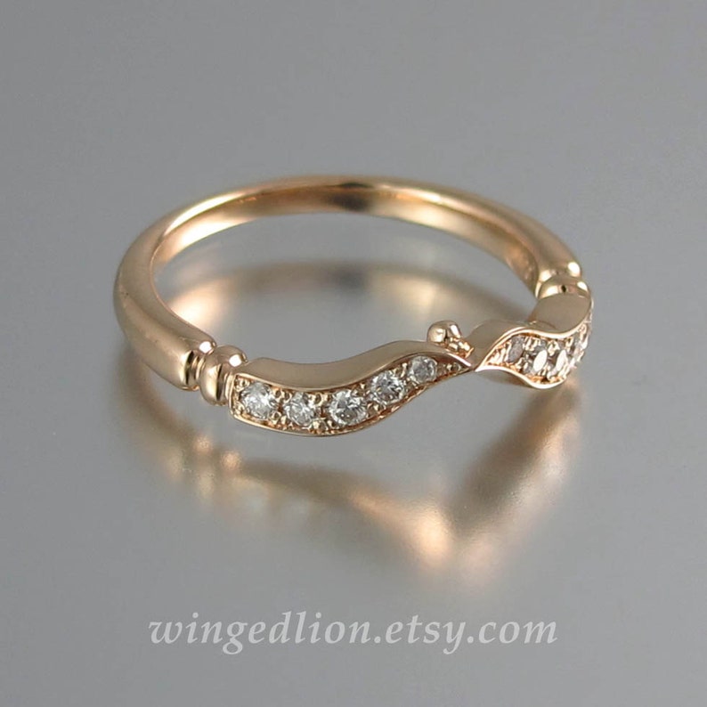 DELIGHT 14K gold wedding band with white sapphires 14k rose gold