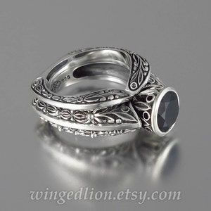 THE COUNTESS Black Spinel silver ring and band set (sizes 7 to 9.5)