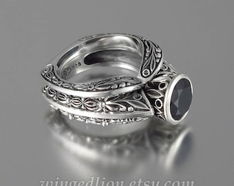 THE COUNTESS Black Spinel silver ring and band set (sizes 7 to 9.5)