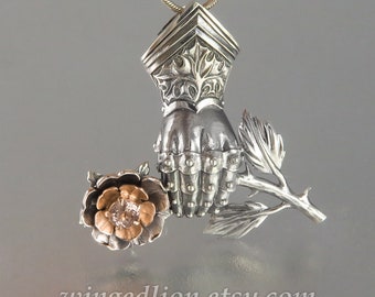 CHIVALRY Medieval Rose silver and 14k rose gold Morganite pendant