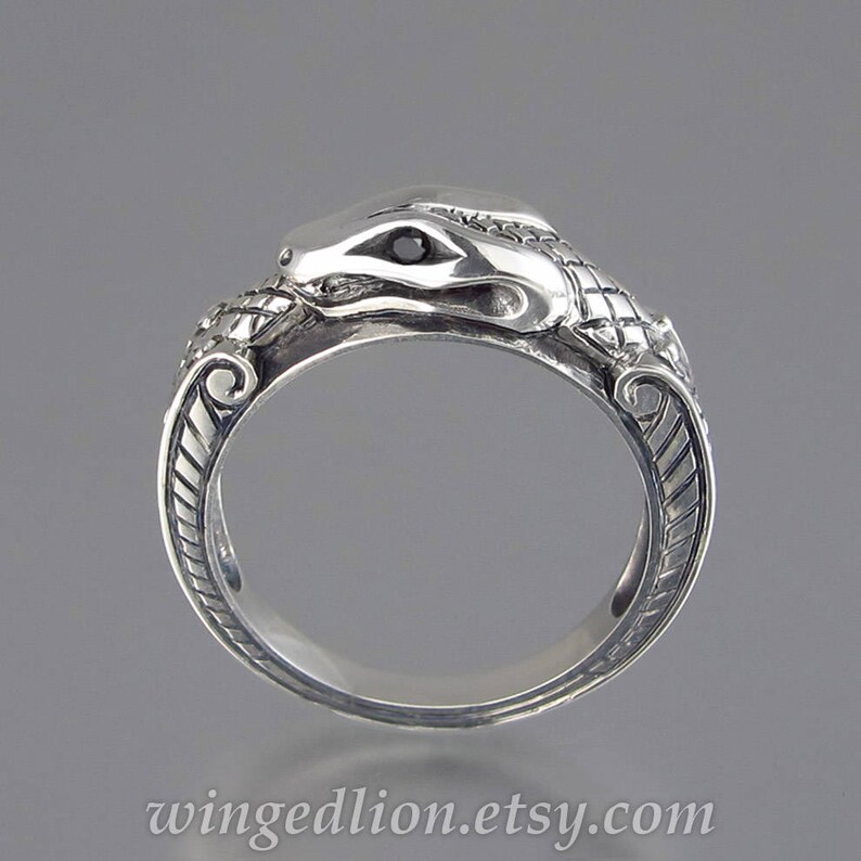 OUROBOROS silver mens Snake ring with Black Diamonds Etsy