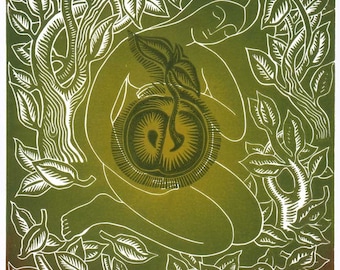 EVE linocut pregnancy baby shower gift idea